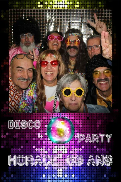 Masque d'impression photobooth, anniversaire : disco party : le thème de la soirée sur le tirage