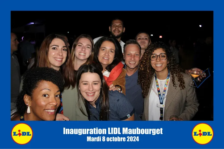 Masque d'impression photobooth, entreprise : inauguration de magasin : logo, couleurs et date