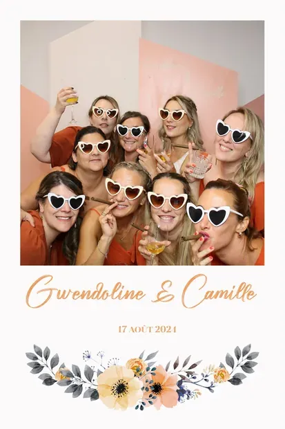 Masque d'impression photobooth, mariage : format vertical et bouquet aquarelle