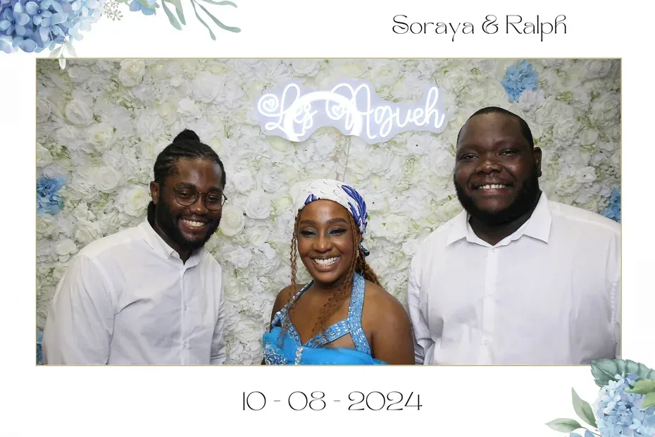 Masque d'impression photobooth, mariage : prénoms en haut, pour ne pas masquer le décor